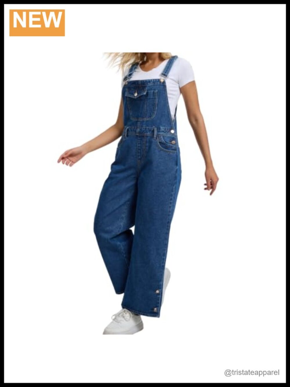Denim Bib Overalls Baggy Wide Leg Adjustable Strap Cotton Blend Jumpsuit